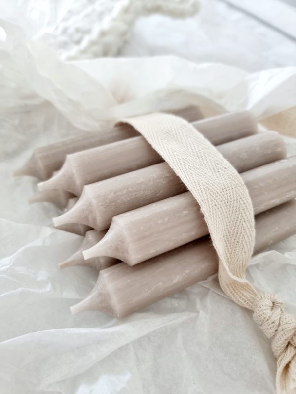 Diner kaarsjes mat beige set 8 stuks