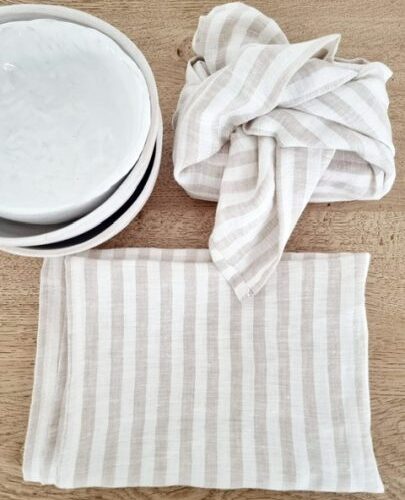 Theedoek linnen naturel streep